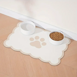 tapis anti dérapant imperméable adhésif blanc beige imprimé pattes chien moderne deux bols