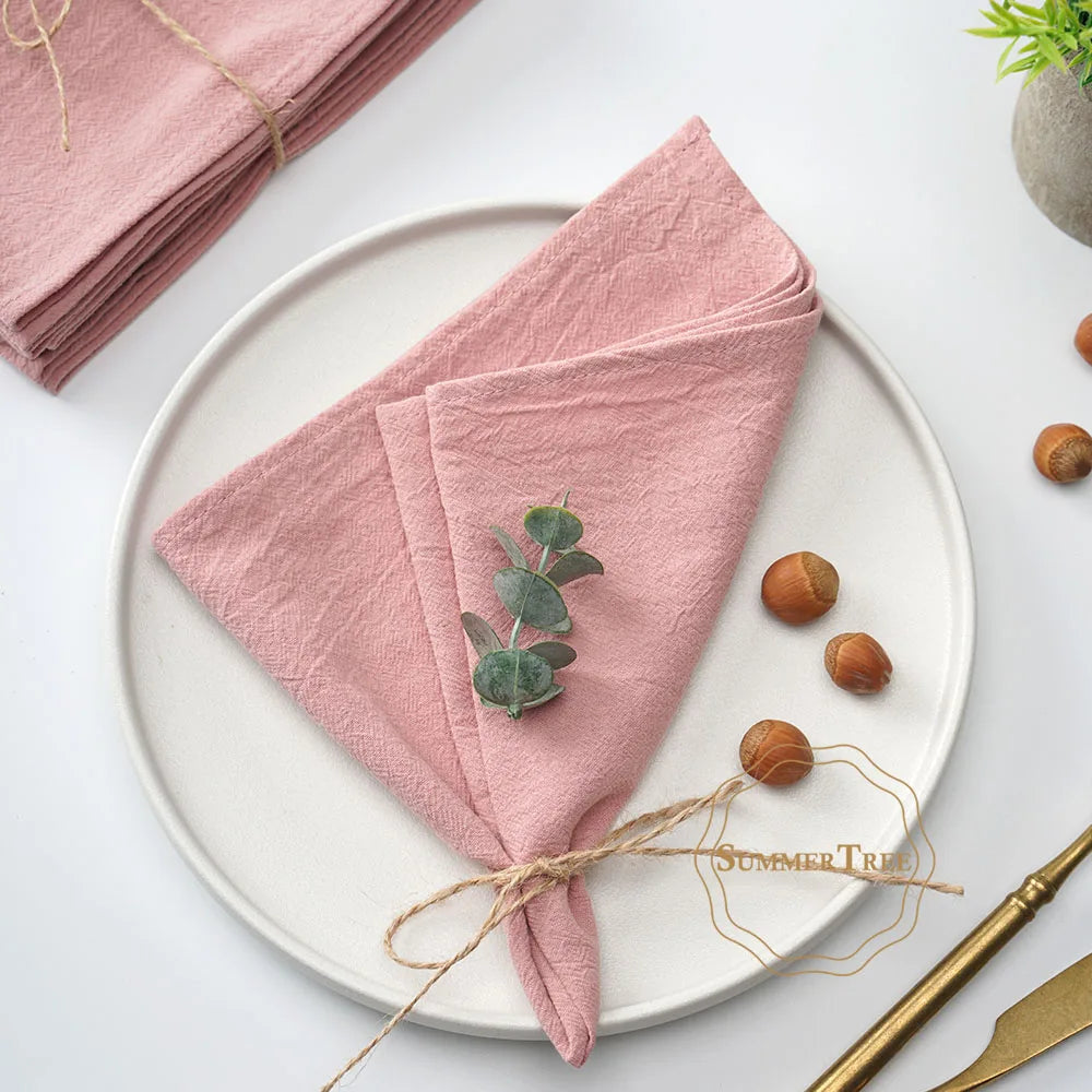 serviettes table coton rose pâle texture lin classique réutilisable 40x40cm