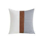 housse coussin carré moderne blanc bande marron rayures noir blanche fixations invisibles polyester coton