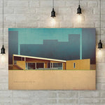 impression moderne architecture graphique toile minimaliste urbaine abstraite bleu turquoise ornemental 50x70cm
