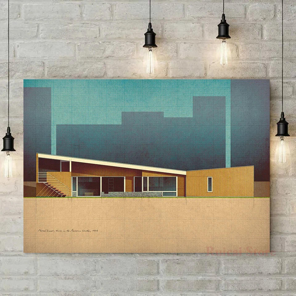 impression moderne architecture graphique toile minimaliste urbaine abstraite bleu turquoise ornemental 50x70cm