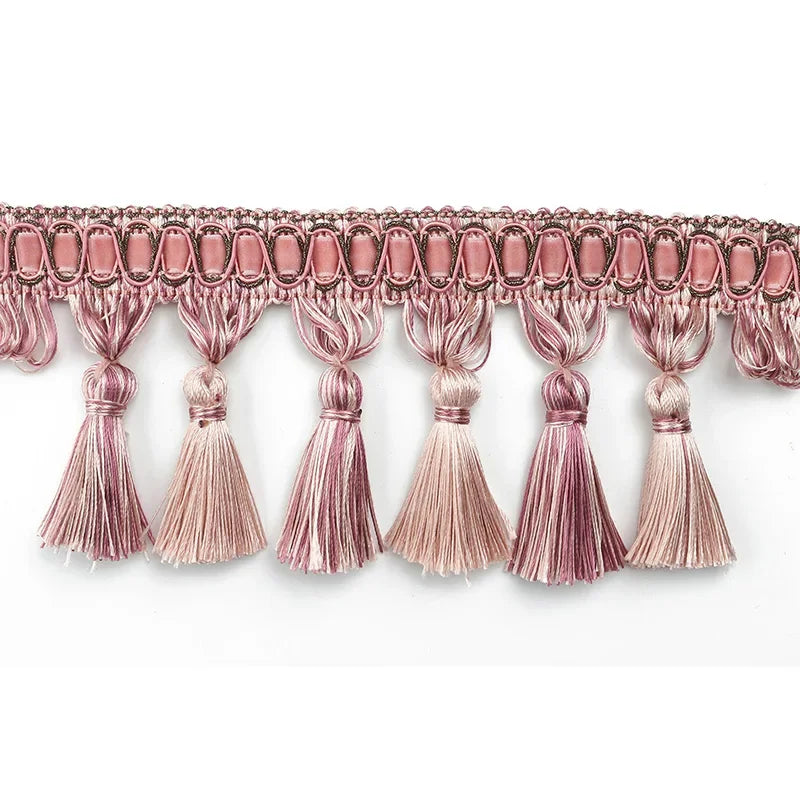 ruban franges polyester rose pâle rose clair gris clair noir beige motifs dorés classique