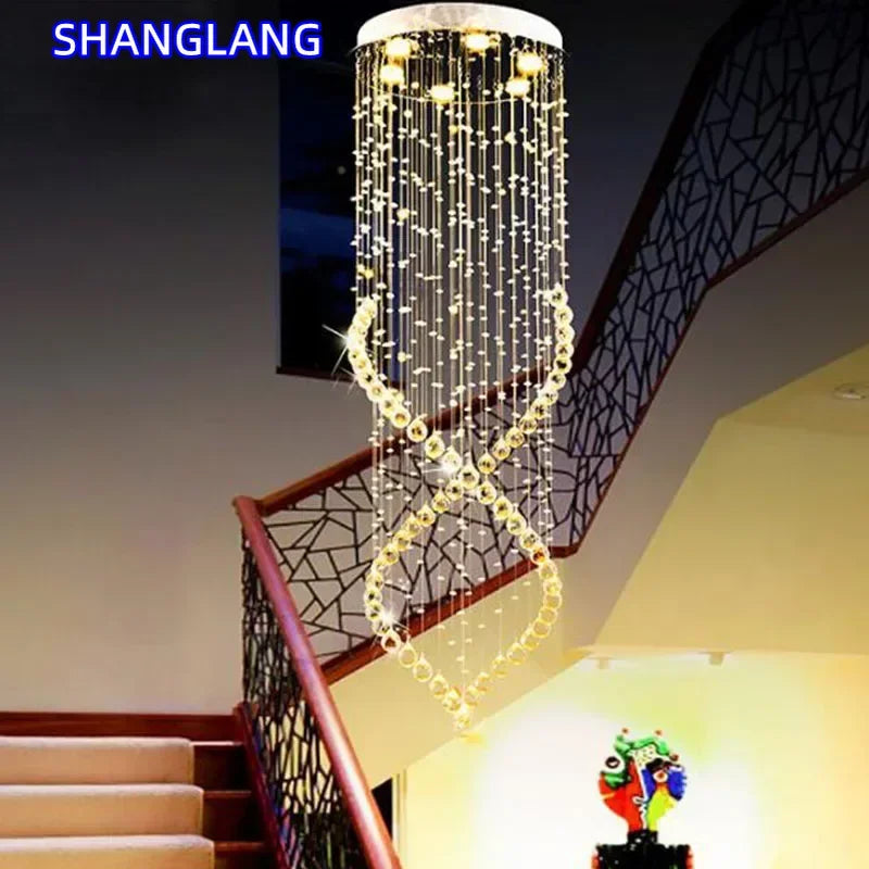 suspension lumineuse moderne cristal transparentes diamètre 55cm hauteur 180cm led warm cold white