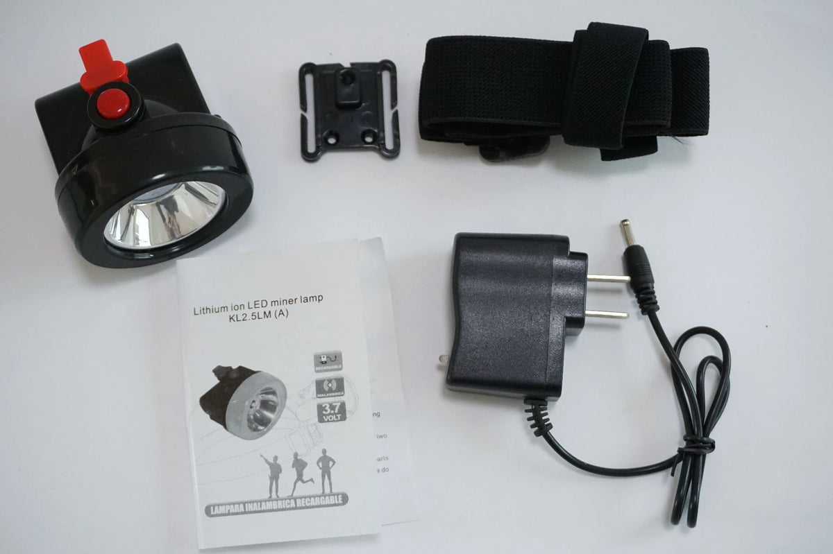 lampe frontale led bleu noire bande velcro pratique adaptateur secteur haute luminosité 1.5w