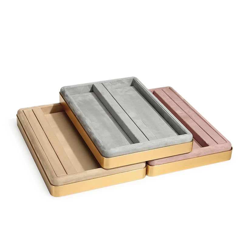 présentoir bijoux boîte velours classique gris rose pâle vert beige rangement anneaux