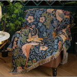 couverture maison vintage motif floral oiseaux bleu marine beige vert rose blanc polyester coton