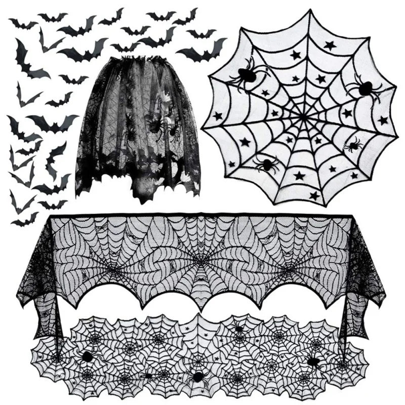 rideau halloween noir toile d'araignée chauves souris imperméable réutilisableextérieurintérieur