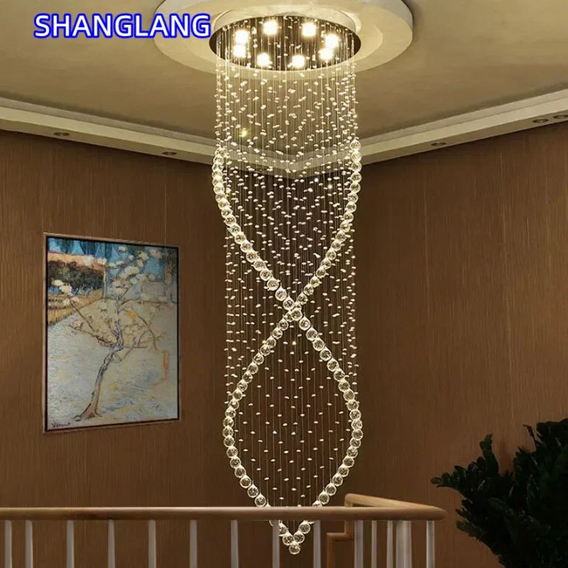 suspension lumineuse moderne cristal transparentes diamètre 55cm hauteur 180cm led warm cold white