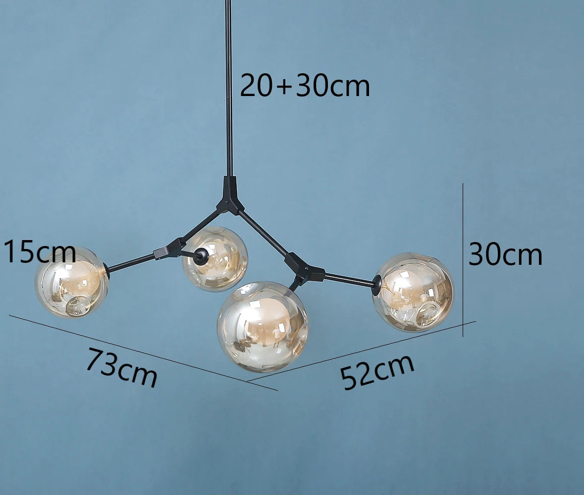 suspension lumineuse moderne scandinave noir sphères translucides ampoules led branchettes structure métallique