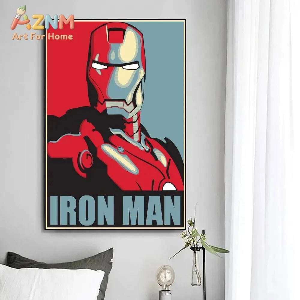 affiche iron man pop art rouge blanche bleue toile sans cadre decoration intérieure murrale