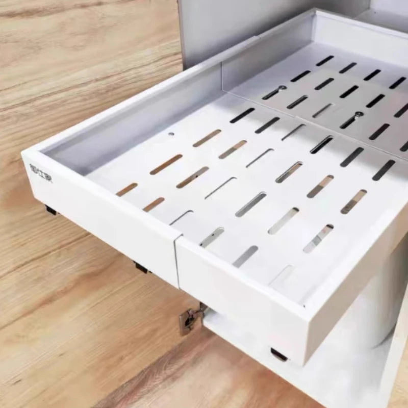 tiroir cuisine blanc moderne grille perforation largeur ajustable fixations multifonctionnels