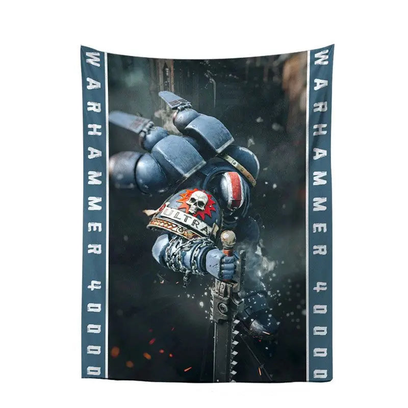 tapisserie murale warhammer 40k personnage armé bleu noir rouge moderne détaillée hand washable digital
