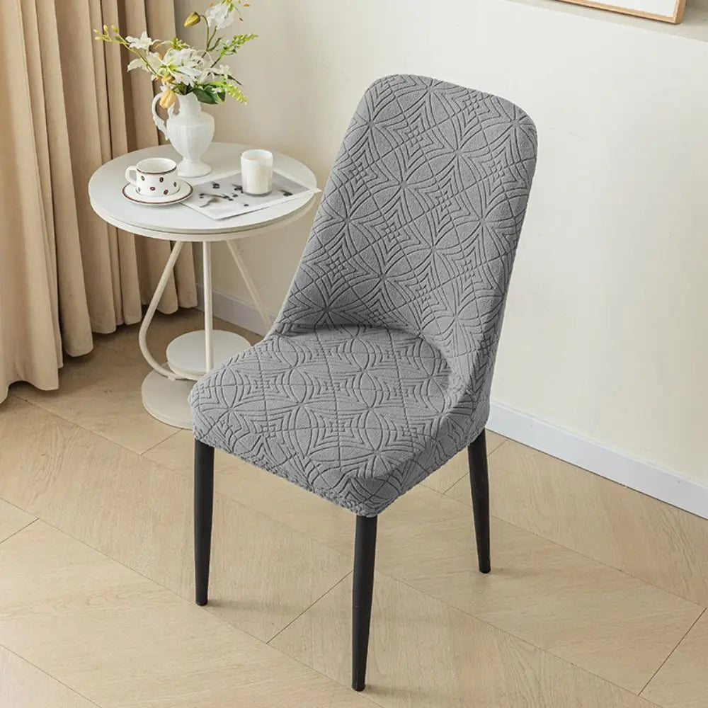 housse chaise gris rose motif géométrique moderne adhésif élastique polyester coton