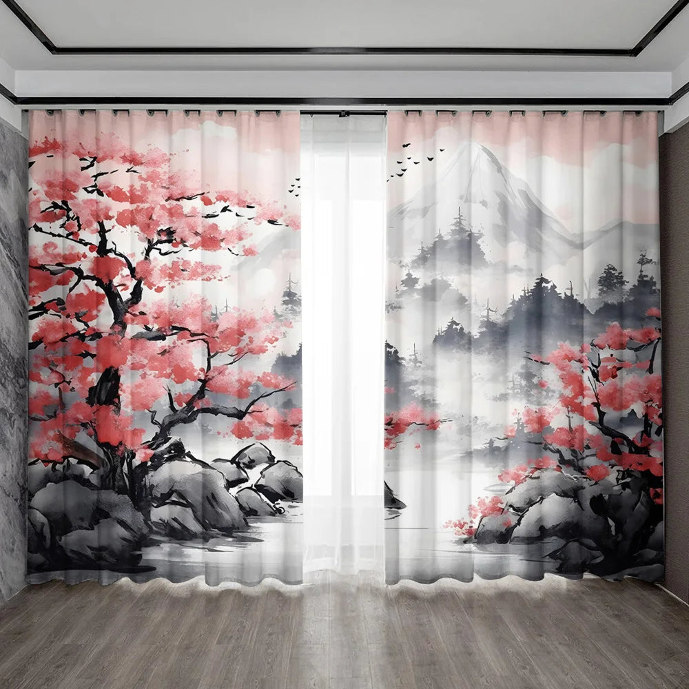 rideaux blancs paysages japonais aquarelle moderne pièces polyester 75x166cm 105x230cm