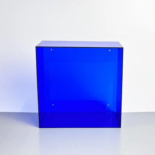 cube rangement mural moderne transparent bleu vert orange respectueux environnement minimaliste fixations piquets