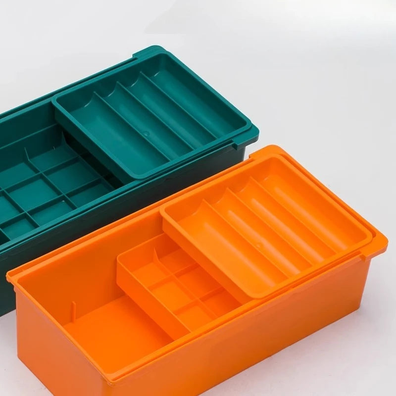 boîtes rangement machine coudre vert orange clips compartiments plastique pratique moderne utilitaires