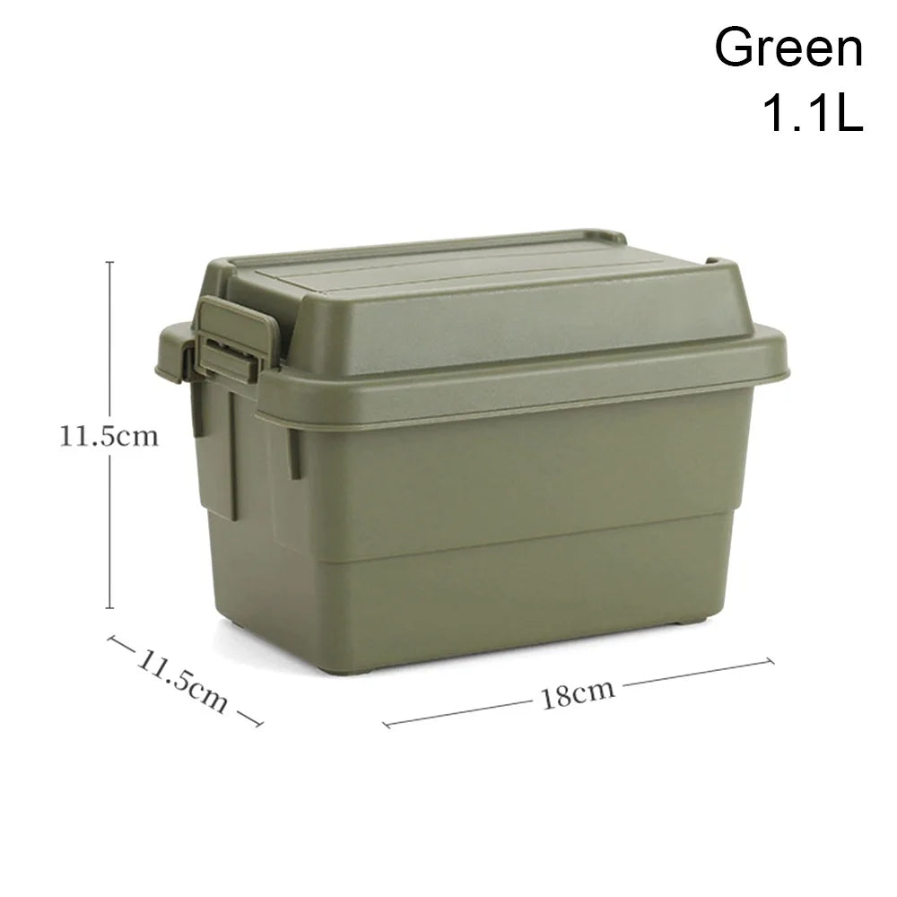 boîtes rangement camping réutilisables plastique noir vert beige poignées couvercles pratiques robustes