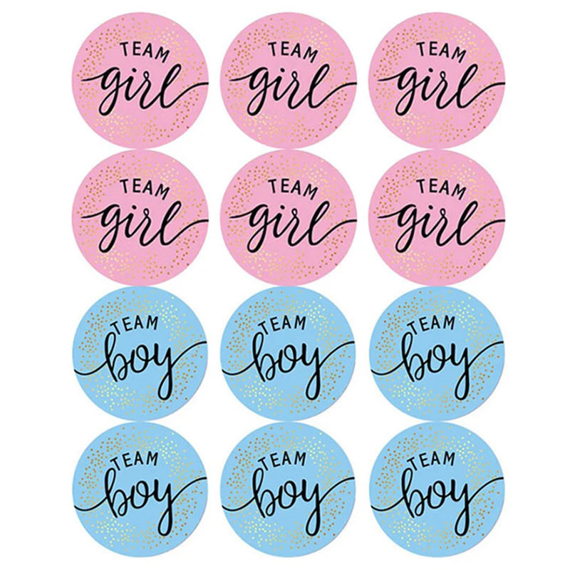 étiquettes autocollantes team girl team boy coeurs dorés motifs abstraits moderne élégants rose bleu