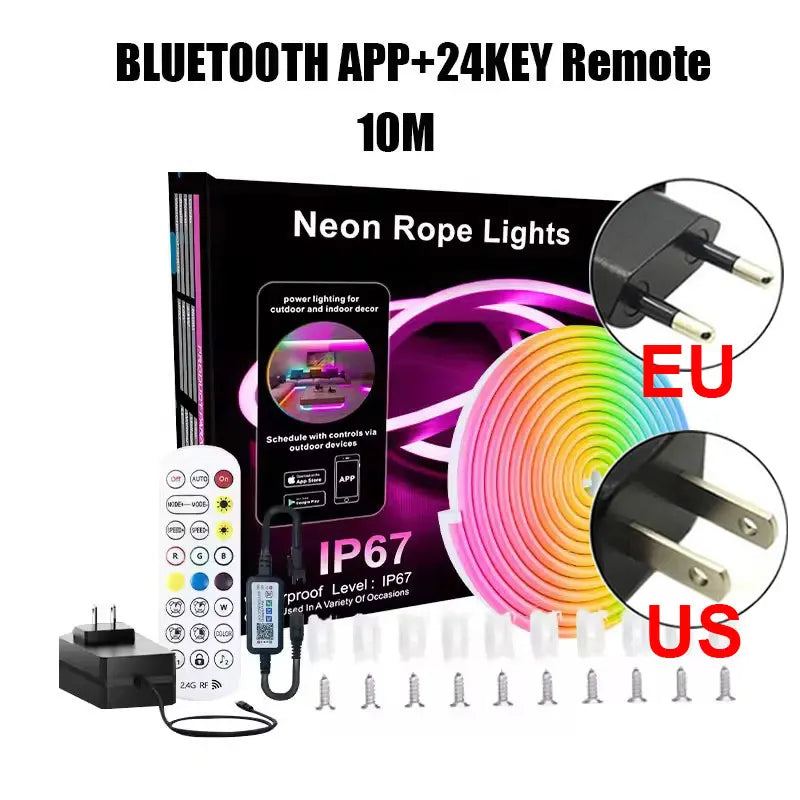 ruban led néon multicolore 24v bluetooth télécommande moderne clips mural 10m 15m 20m adaptateur