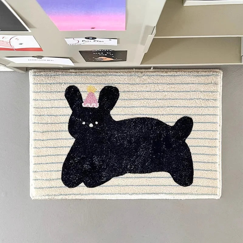 tapis bain antidérapant peluche motif chien chat décoratif doux salle bain maison