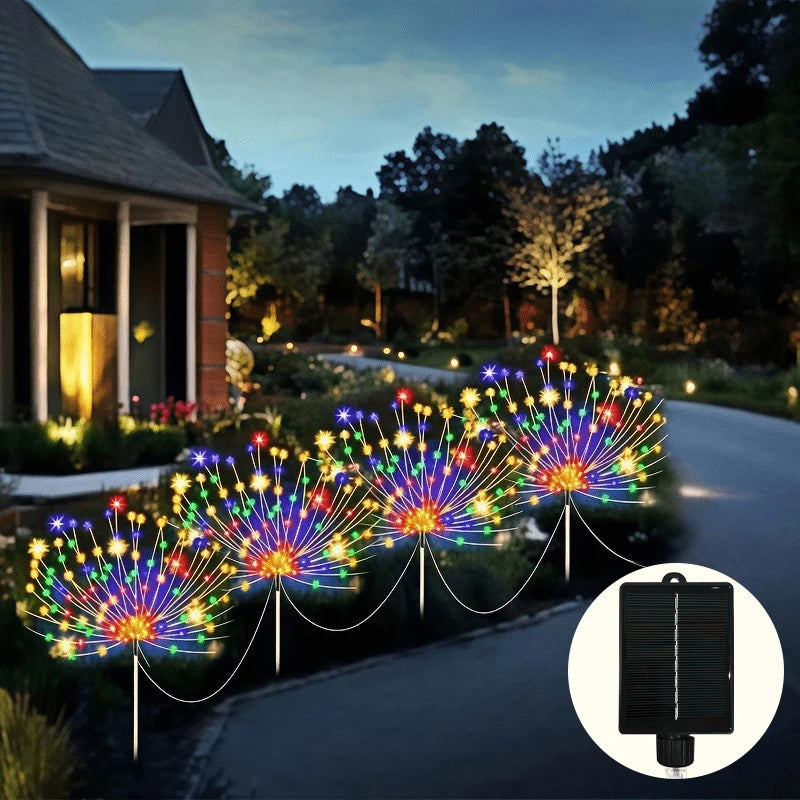 guirlande lumineuse solaire multicolore feux d'artifice moderne extérieure modes fixée piquets led jardin