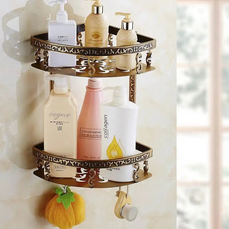porte serviettes mural bronze floral classique vis fixations bain hygiène produits cosmétiques flacons