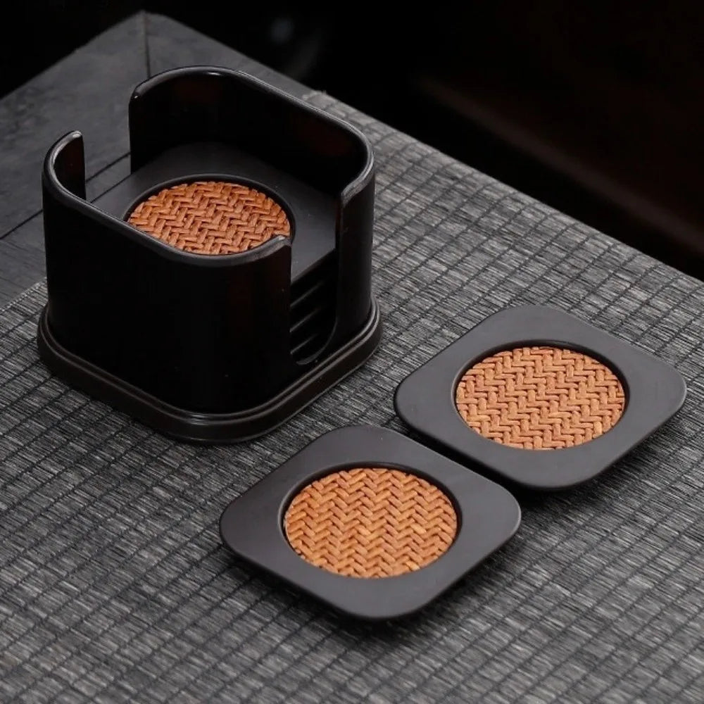 coasters marron tissu tressé moderne adhésif set rangement pièces minimaliste