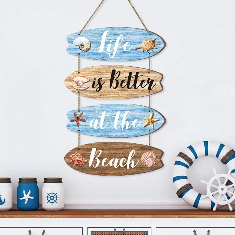 panneau decoratif mural bois motif coquillages etoiles mer bleu clair salon chambre coucher