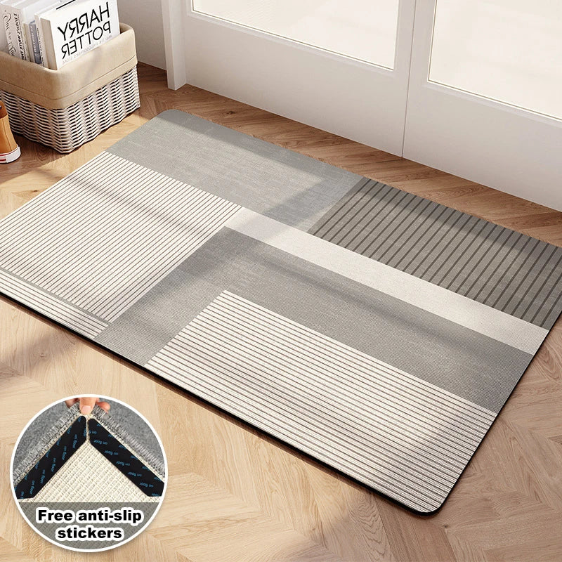 tapis sol antidérapant polyester géométrique moderne gris blanc intérieur extérieur cuisine salle bain