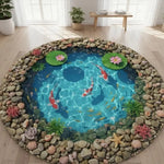 tapis rond moderne poissons carpes lotus géométrique adhésif salon chambre bleu vert