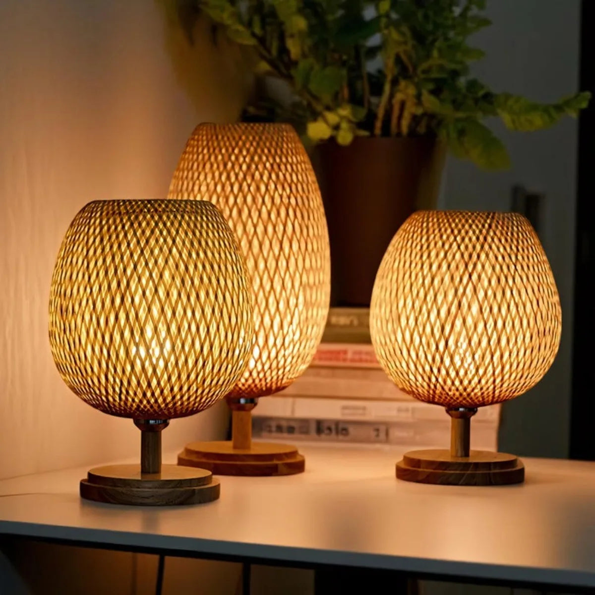 lampe table tissage rotin naturel moderne rustique pied rotin base bois 7w 3000k 6000k