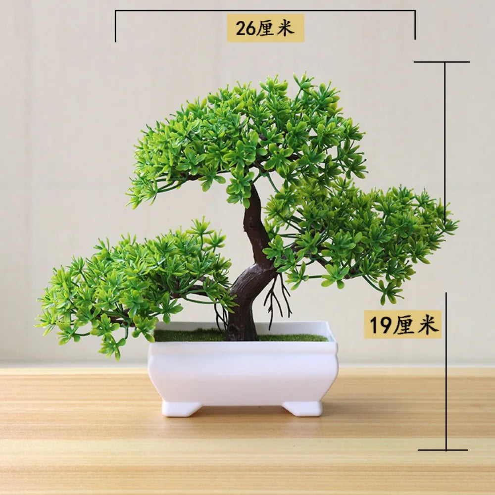 bonsaï artificiel vert feuilles rondes pot blanc décoration intérieure tronc noueux classique mousse verte