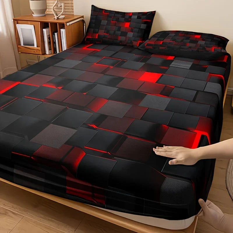draps housse taies oreiller motifs cubes 3d moderne rouge noir futuriste qualité impression hd