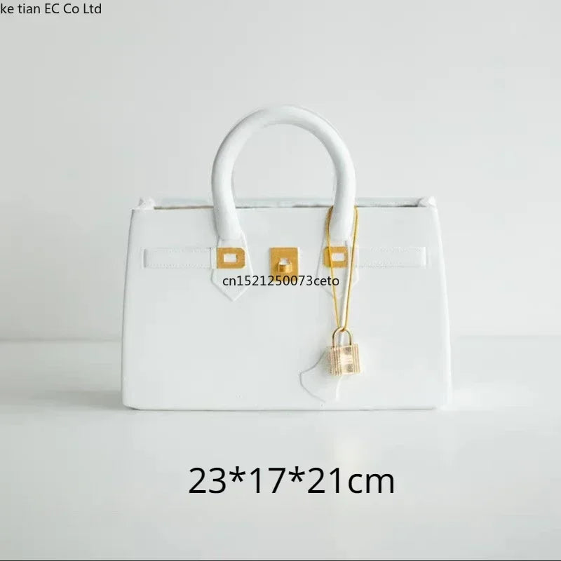 vase resine moderne sac birkin rose vif blanc doré élégant brillant 28cm