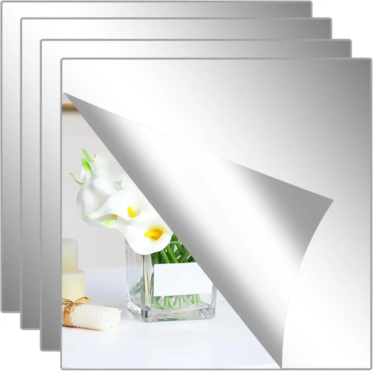 miroirs autocollants argentés modernes petits miroirs coller lisses opaques pack murs