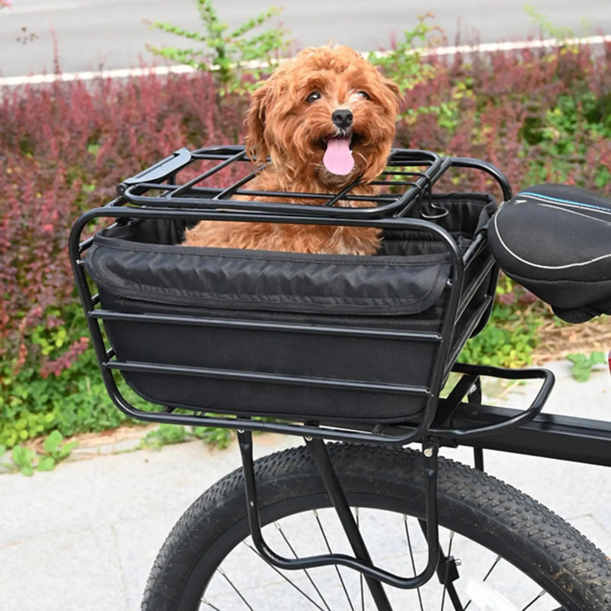 panier vélo métallique noir sacoche tissu accessoires montage rustique utilitaire commuting touring chien poodle