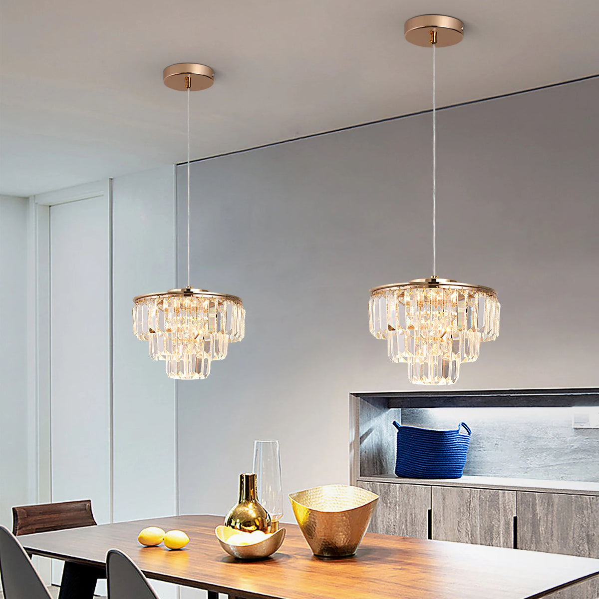 suspension lumineuse led cristal chrome art déco moderne élégante facette géométrique transparente dorée