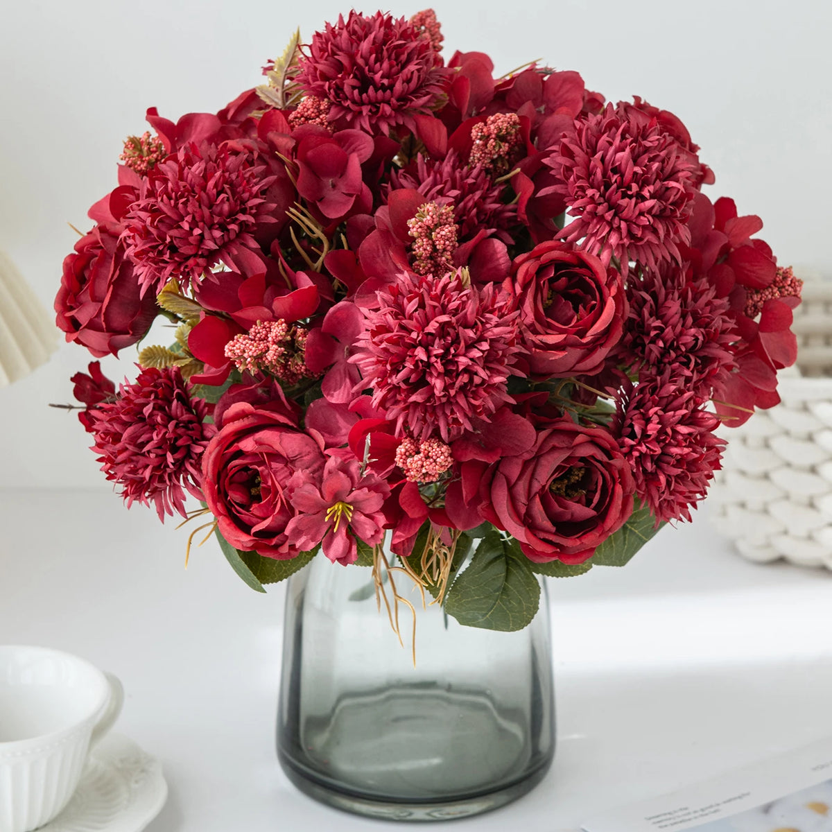 bouquet fleurs artificielles rose orange violet rouge blanc décoration intérieure vase floral champêtre