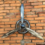 décoration murale industrielle ventilateur noir gris jaune roue dentée métal rétro fixations murales