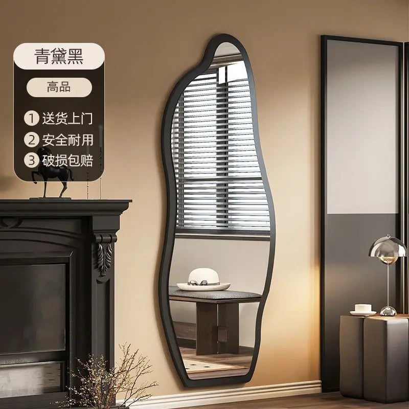 miroir moderne blanc noir ovale complet étagères intégrées pieds salon chambre