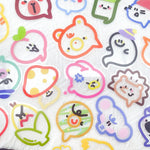 autocollants multicolores dessins animés sourires formes géométriques cartoon adhésif 50 pièces étiquettes transparentes amusantes