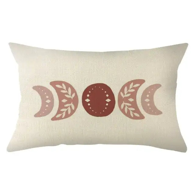coussin rectangulaire polyester motif géométrique moderne beige orange noir blanc respectueux environnement qualité maison
