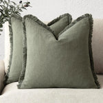 coussin coton vert olive rustique texture lin décoration intérieure lit salon canapé moderne