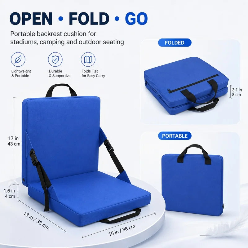 coussin siège portable extérieur bleu toile ajustable poche transporte facilement