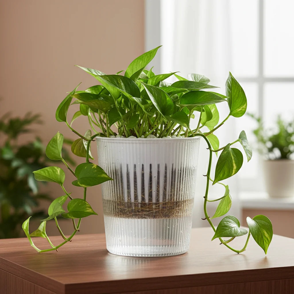 pots plantes auto arrosants résine translucide couleurs blanc vert jaune nervures vintage