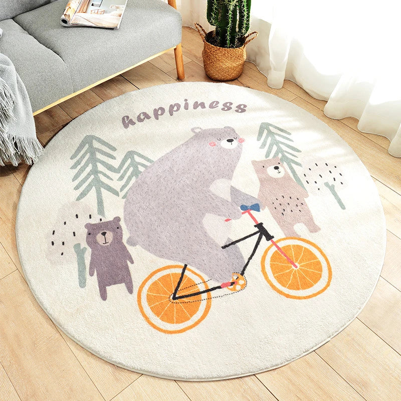 tapis rond fleuri dessins animaux mignons moderne salon chambre bébé polyester antidérapant