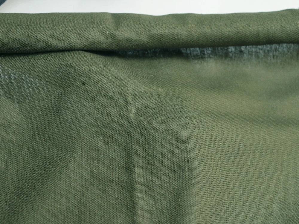 tissu lin coton vert olive uni 140cm large antimicrobien controle odeurs bricolage popeline biologique