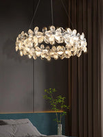 Suspension lumineuse moderne transparente argentée fleurs cristal 3000k 6000k chambre salon
