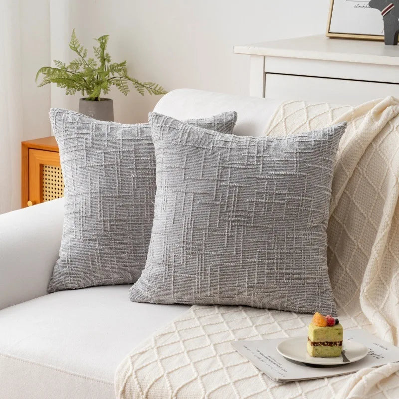 housses coussin texturées polyester géométrique moderne bohème gris beige respectueux environnement opaques