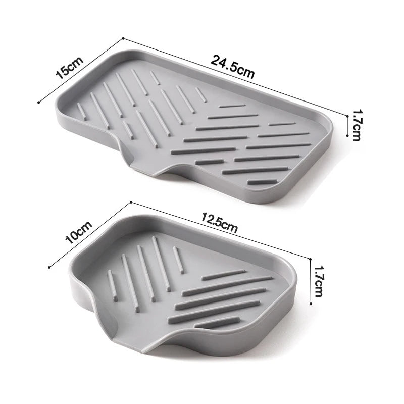 rangement silicone évier moderne éponge savon flacons minimaliste multifonction pliable gris texturé
